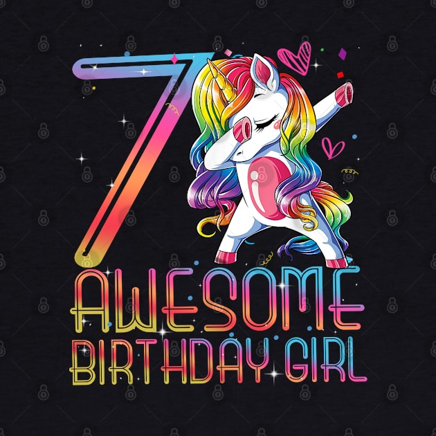 7th Birthday Girl 7 Years Old Awesome Unicorn Dabbing Bday by The Design Catalyst